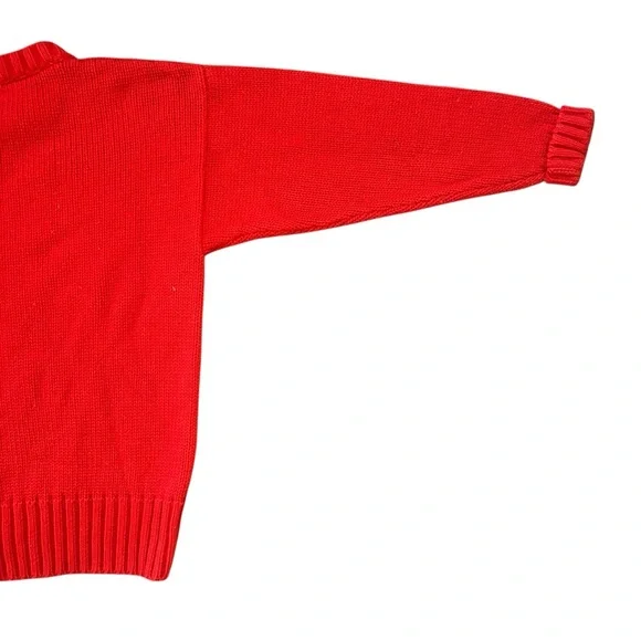 Vintage 80s 90s Red Knit Crewneck Teddy Bear Print Pullover Sweater Size Small - Picture 7 of 8